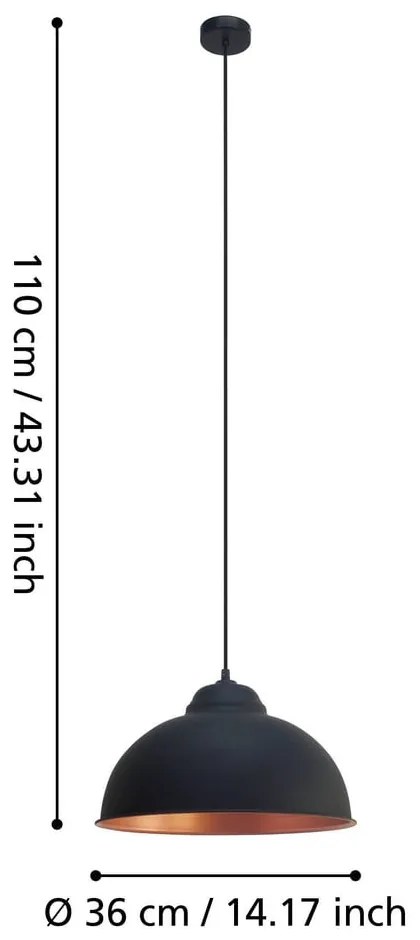Висящо осветително тяло с метален абажур в черен и бронзов цвят ø 37 cm TRURO 2 – EGLO