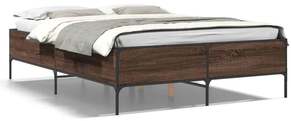 3279801 vidaXL Рамка за легло, кафяв дъб, 140x200 см, инженерно дърво и метал