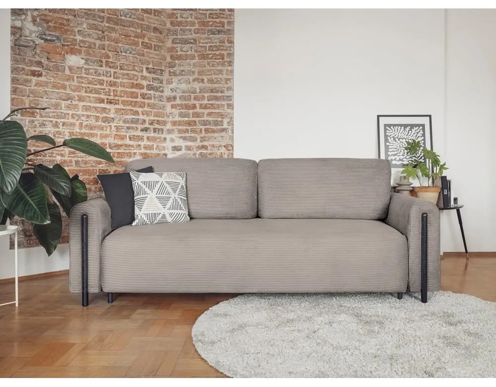 Светлокафяв разтегателен диван с място за съхранение от рипсено кадифе 244 cm Arcadova – ELTAP