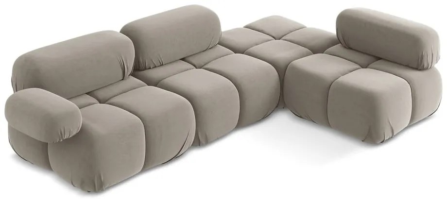 Бежов кадифен модулен ъглов диван (десен ъгъл) Lokua – Makamii