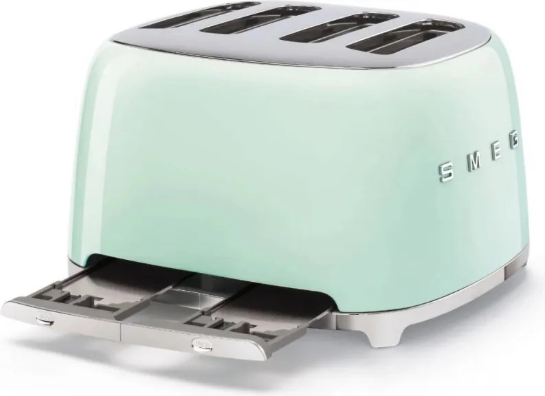 Тостер за хляб SMEG 50's Style TSF03PGEU, 2000W, 4 филии, 6 нива, Тавичка за трохи, Вграден кабел, Неръждаема стомана, Зелен