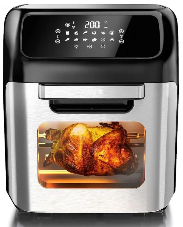 Фритюрник-фурна без мазнина Royalty Line AFO-12601, 12 L, 1800W, 12 програми, Грил, Tаймер, Touch screen, Инокс/черен