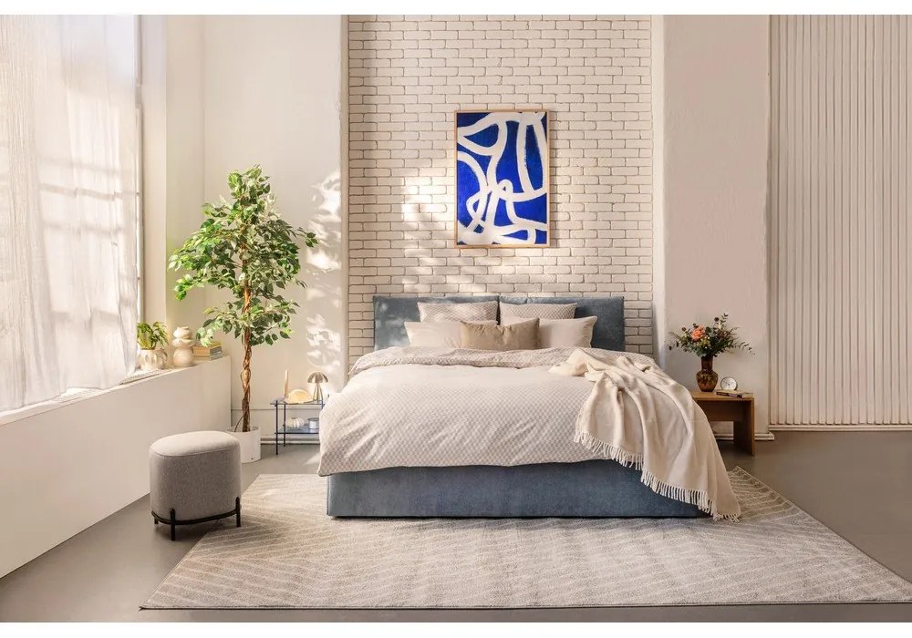 Синьо тапицирано двойно легло с място за съхранение и матрак с решетка 160x200 cm Thessa Pillow - Bonami Selection