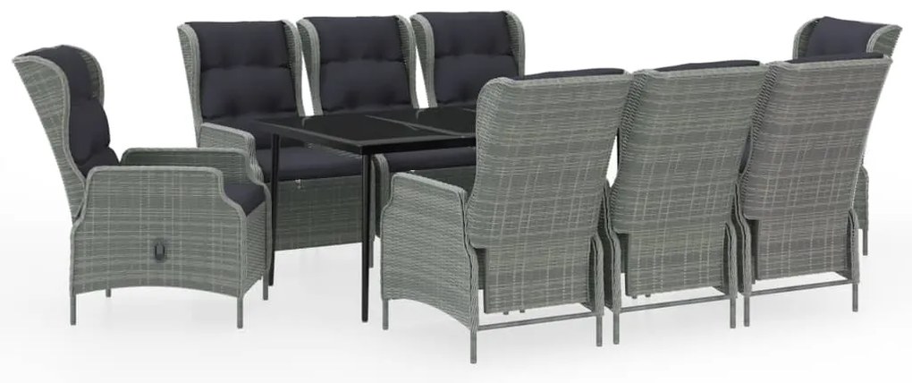 3099666 vidaXL Градински трапезен комплект, 9 части, светлосив