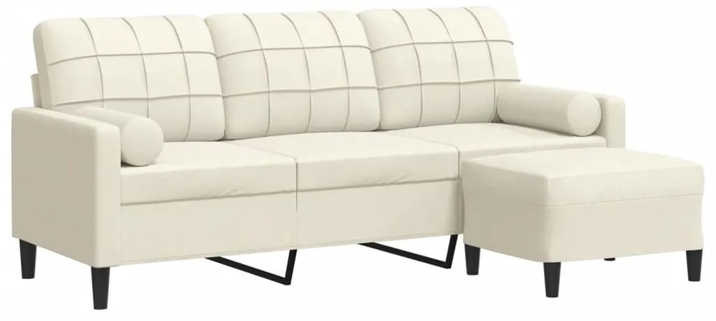 3278275 vidaXL 3-местен диван с табуретка, кремав, 180 см, кадифе
