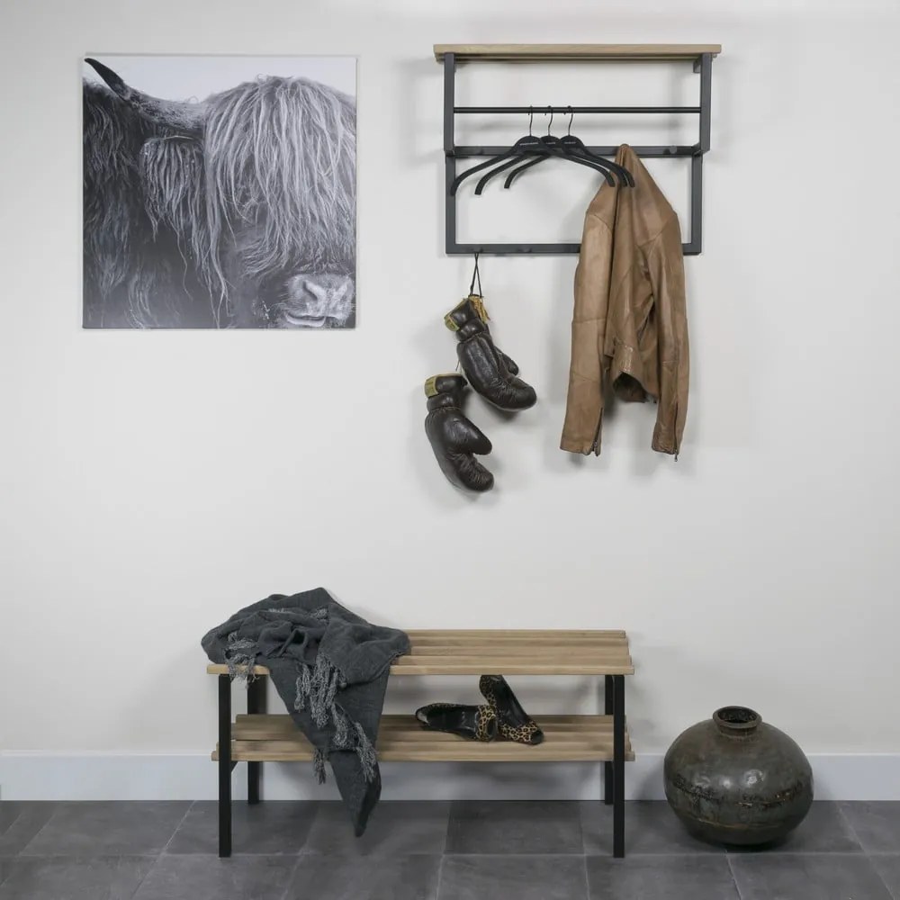 Метална закачалка за стена в черно-природен цвят с рафт Rizzoli - Spinder Design