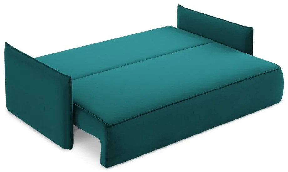 Тюркоазен кадифен разтегателен диван с място за съхранение 225 cm Hula – Makamii