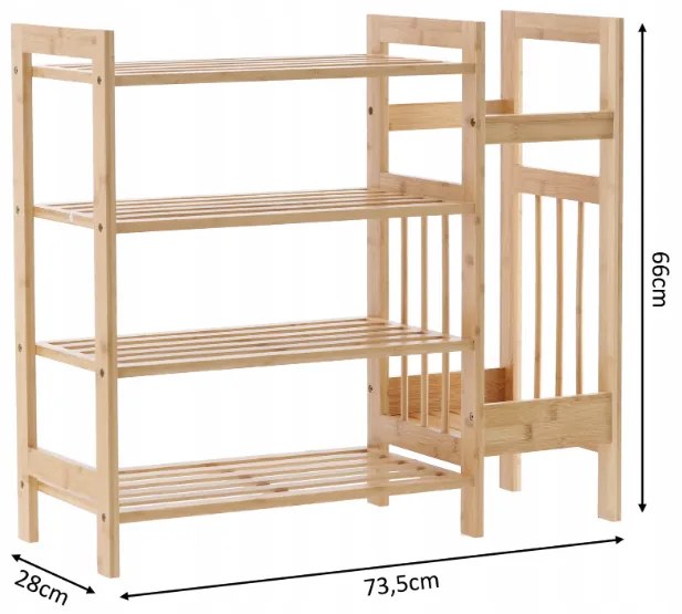 Бамбукова етажерка с 4 рафта 73,5 x 28 x 66 cm