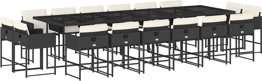 3211422 vidaXL Градински комплект с възглавници 17 части полиратан черен