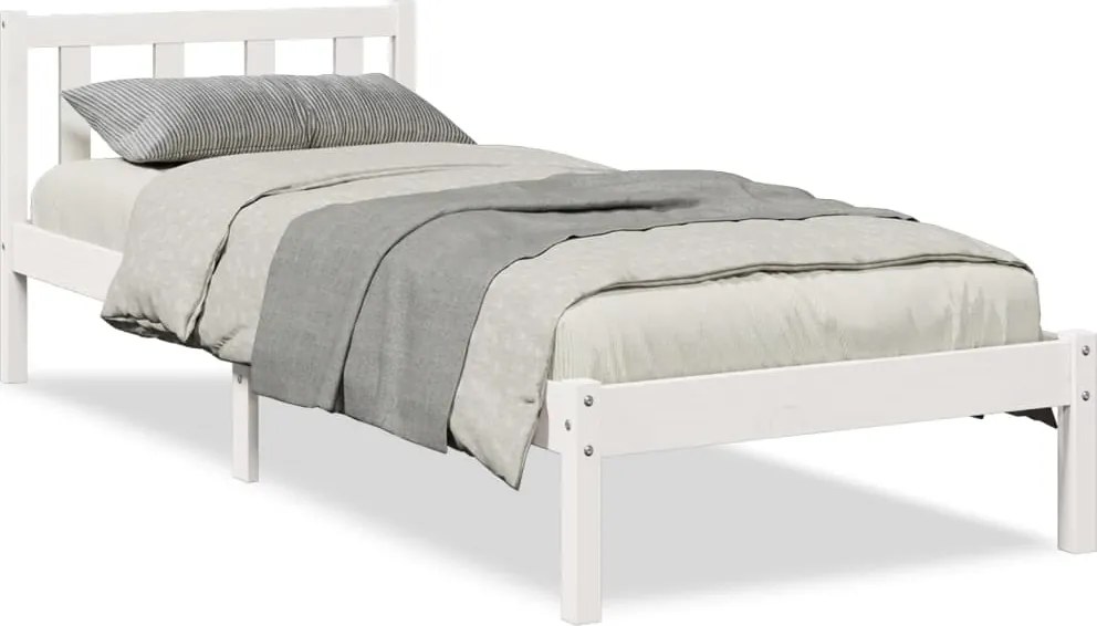 852433 vidaXL Рамка за легло без матрак, бял, 100x210 см, борово дърво масив