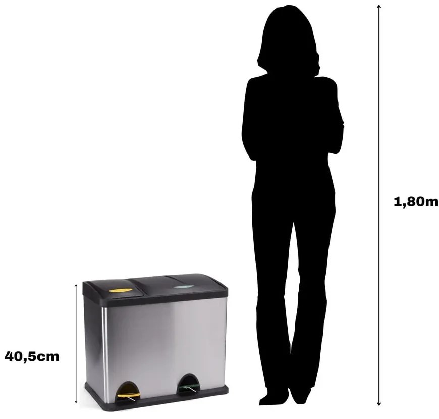 Стоманено кошче за боклук за рециклиране с педал в матово сребрист цвят 18+8 l Tri Selectif – MSV