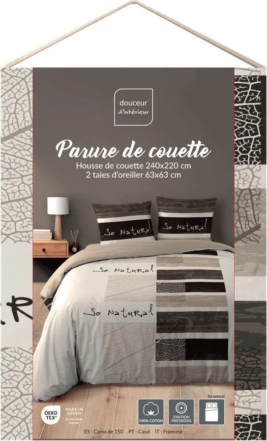 Кафяво двойно /удължено 3 части памучно спално бельо 240x220 cm So Natural – douceur d'intérieur