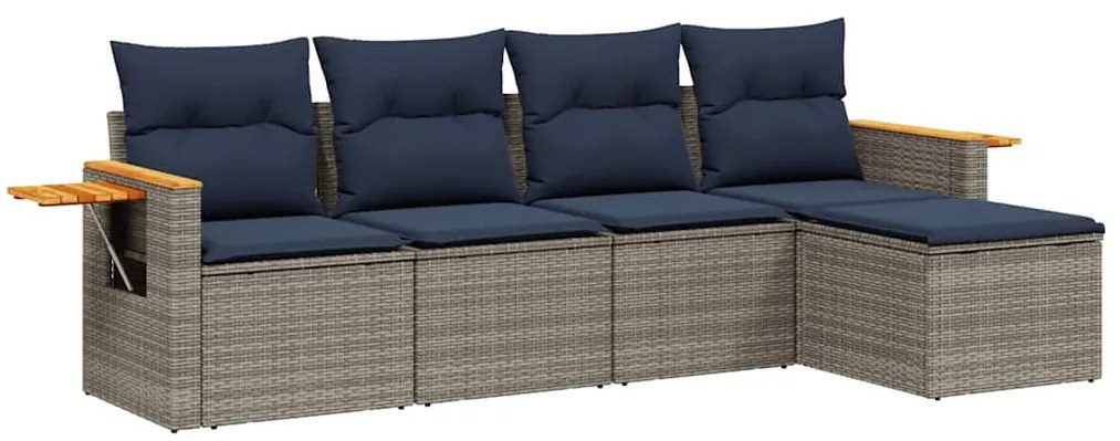 3226761 vidaXL Градински диван с възглавници, 5 части, полиратан, сив