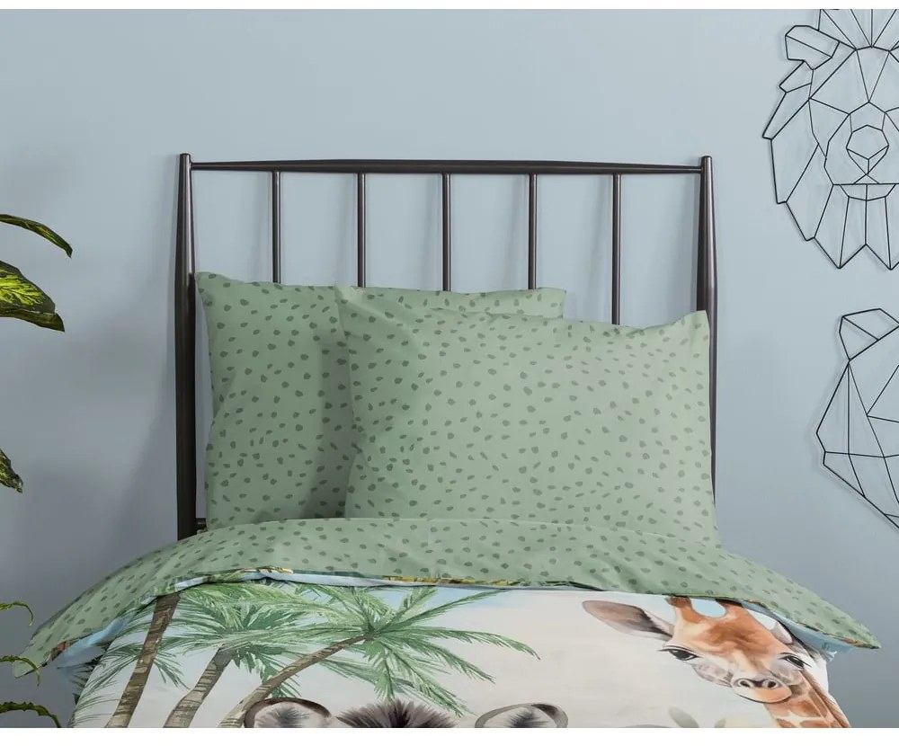 Зелено единично памучно детско спално бельо 140x200 cm Thabo – Good Morning