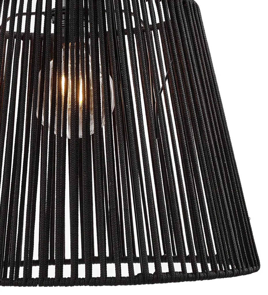 Външна висяща лампа черна с черен въжен абажур IP44 - Cava Jayla