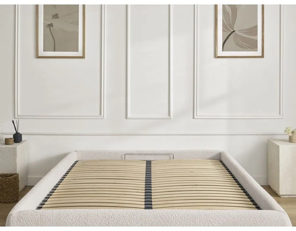 Бяло двойно легло 160x200 cm тапицирано с място за съхранение/без табла с включена подматрачна рамка Inera – Bobochic Paris