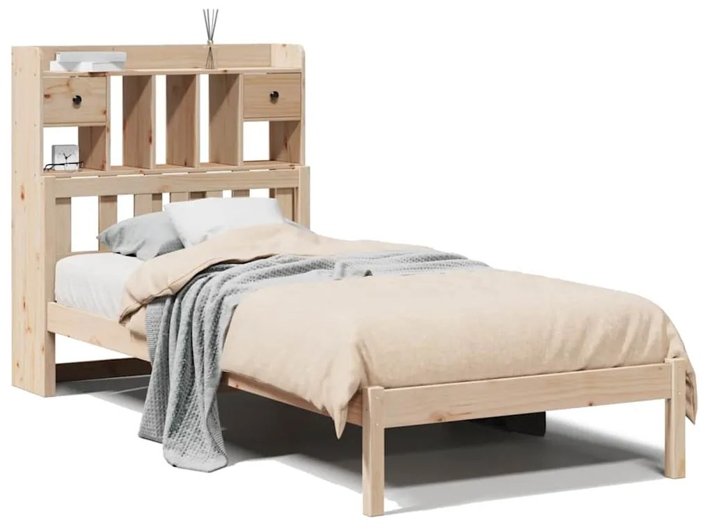 3322325 vidaXL Легло с рафтове за книги, без матрак, 75x190 см, бор масив