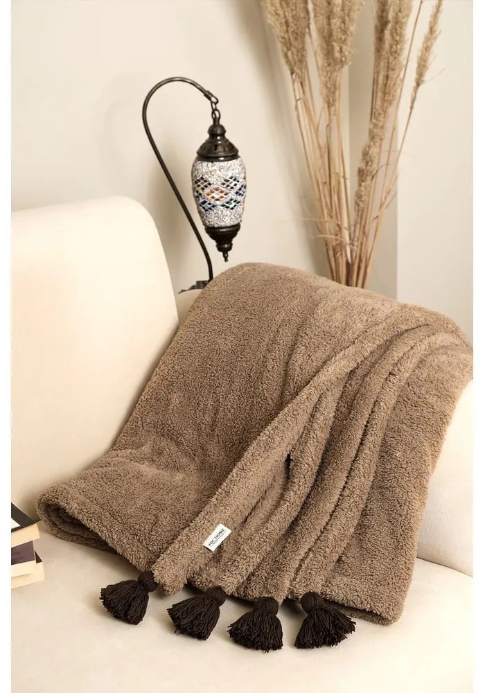Кафяво покривало за легло от микроплюш 160x200 cm Puffy – Mijolnir