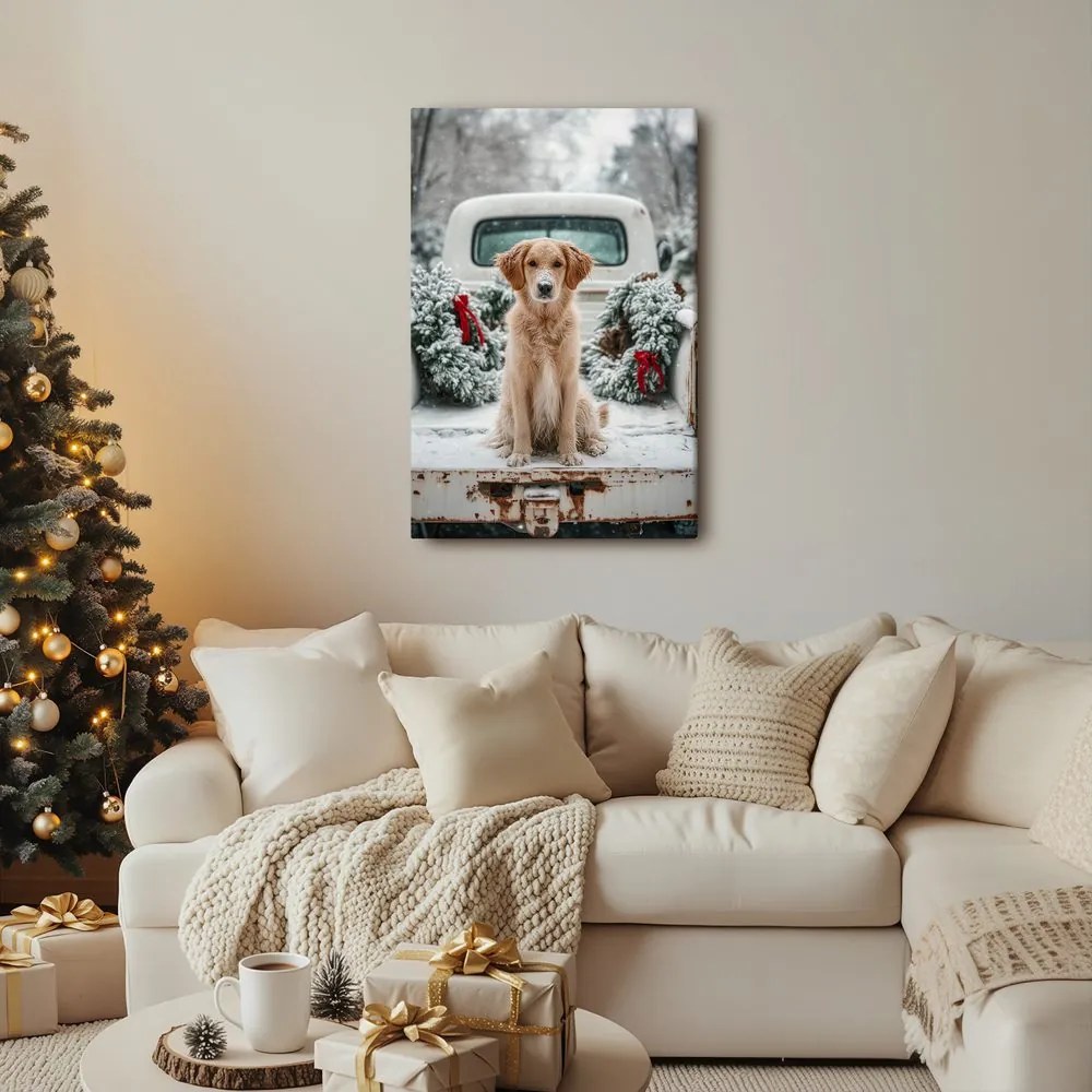 Картина на платно – Коледна атмосфера с куче