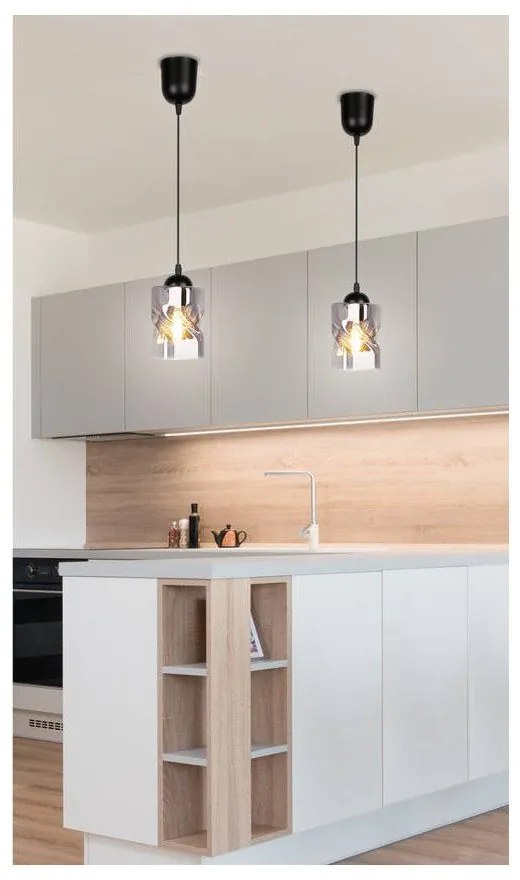 Черна висяща лампа със стъклен абажур ø 10 cm Felis - Candellux Lighting