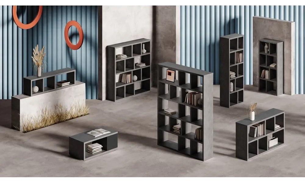 Сива библиотека от декор от бетон 150x83 cm Berlin – TemaHome