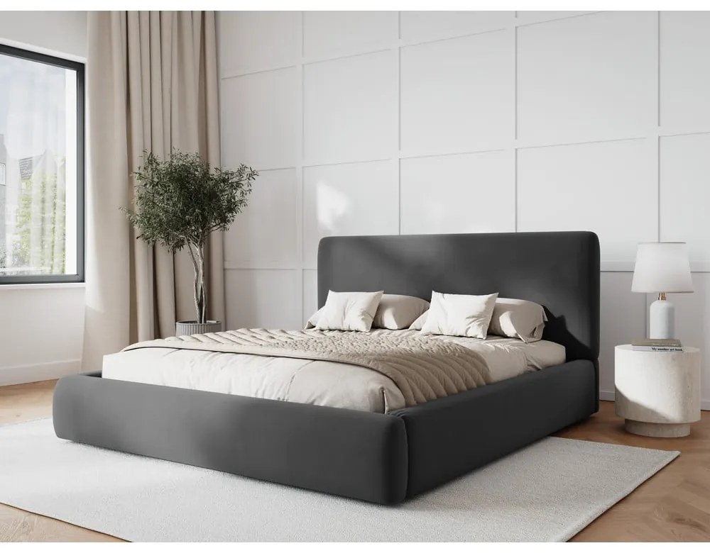 Тъмносиво двойно тапицирано легло с място за съхранение с включена подматрачна рамка 160x200 cm Colonel – Cosmopolitan Design