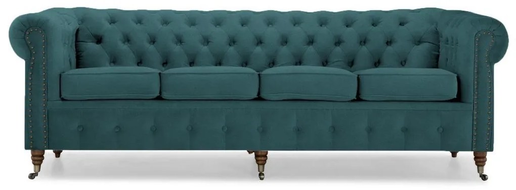 Диван Chesterfield в цвят тюркоаз, четириместен 238х86х80 см