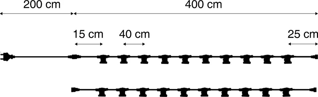 Свързващи се черни гирлянди с щепсел 10 м, вкл. E27 P45 20 лампи IP44 - Lubber