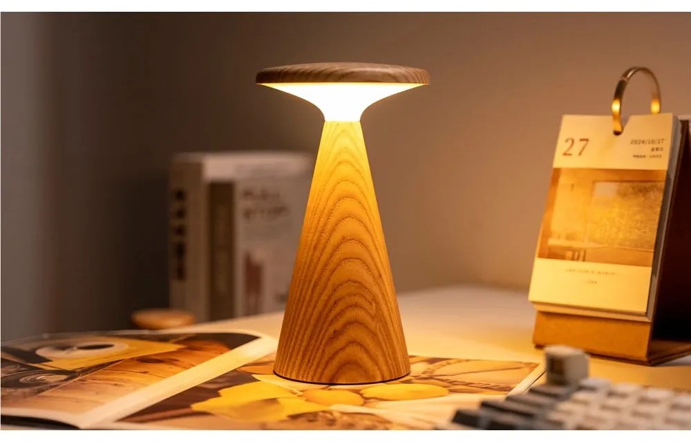 LED настолна лампа в естествен цвят с дървен абажур (височина 21 cm) Sylva – Gingko