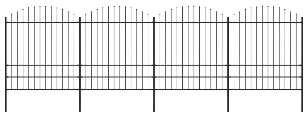 Sonata Градинска ограда с пики, стомана, (1,75-2)x6,8 м, черна