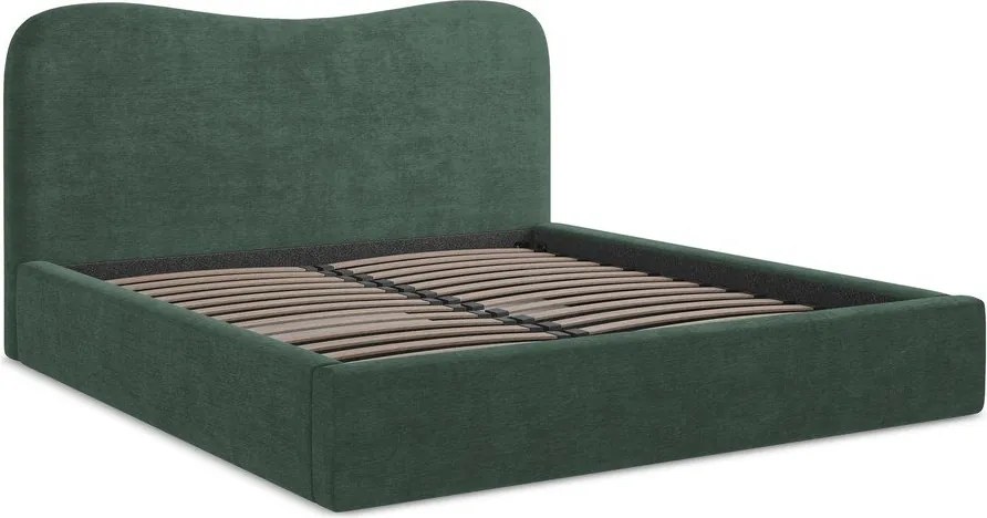 Зелено двойно легло 160x200 cm тапицирано с място за съхранение с включена подматрачна рамка Kahai – Makamii