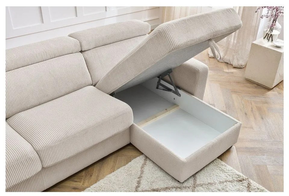 Кремав разтегателен ъглов диван от рипсено кадифе (променлив) Monaco – Bobochic Paris