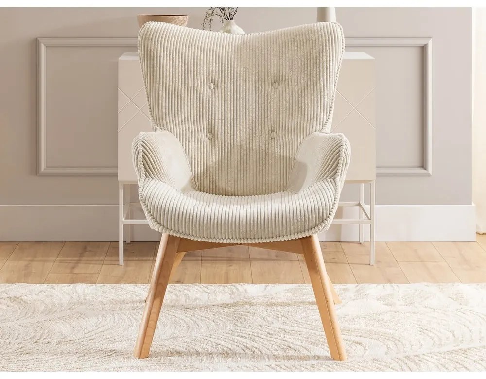 Бежов фотьойл с табуретка от рипсено кадифе Niko – Ropez