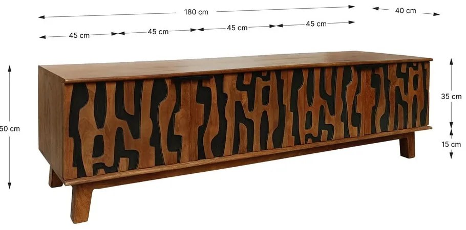 Кафява маса за телевизор от масивно манго 180x50x40 cm Kantu – MOME
