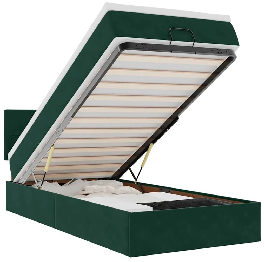 3311756 vidaXL Османска легло с матрак, тъмнозелено, 100x200 см, кадифе