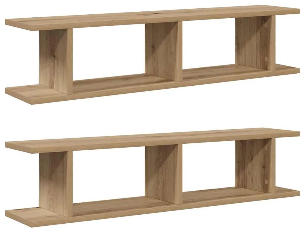 856601 vidaXL Стенни рафтове, 2 бр, дъб артизан, 90x18x20 см, инженерно дърво