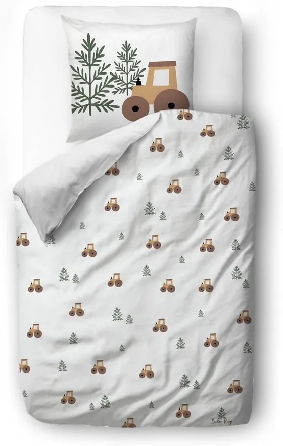 Детско спално бельо за единично легло от памучен сатен 140x200 cm Winter Tractor - Butter Kings
