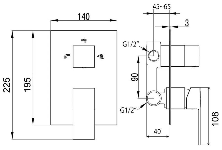 Вградена душ батерия в лъскаво-сребрист цвят (3 изхода) Latus – Sapho