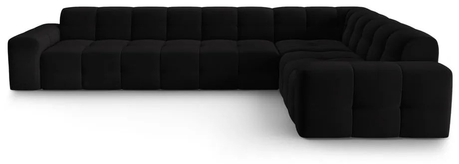 Ъглов диван от черно кадифе (десен ъгъл) Kendal - Micadoni Home