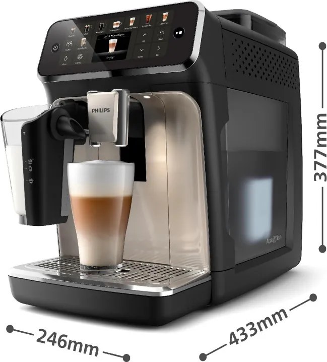 Кафеавтомат Philips EP5547/90 LatteGo, 1500W, 15 bar, 1.8 л, 20 напитки, Керамична мелачка с 12 нива, TFT, AquaClean, SilentBrew, AromaExtract, ExtraShot, Черен/Бежов