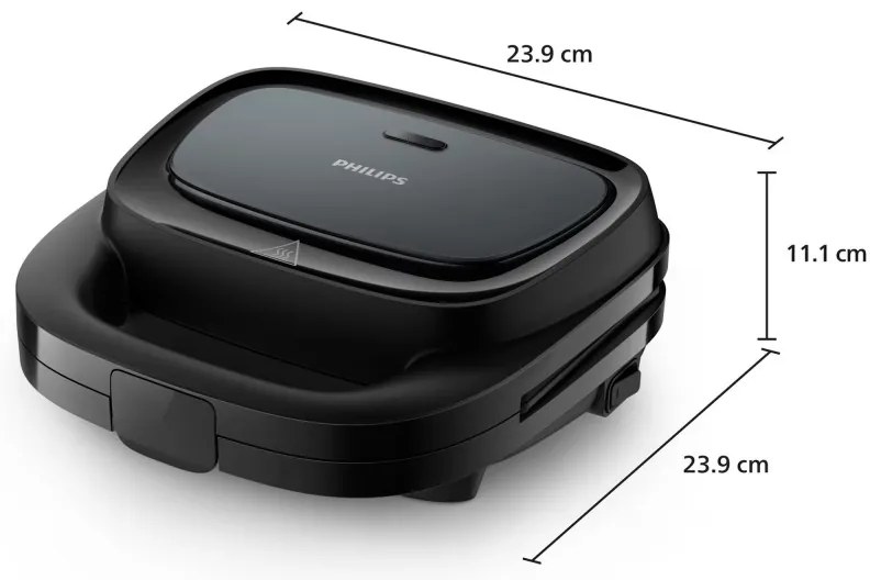 Сандвич тостер Philips HD2331/90 Series 3000, 750 W, За 2 филии/4 триъгълни сандвича, Незалепващи алуминиеви плочи, Черен