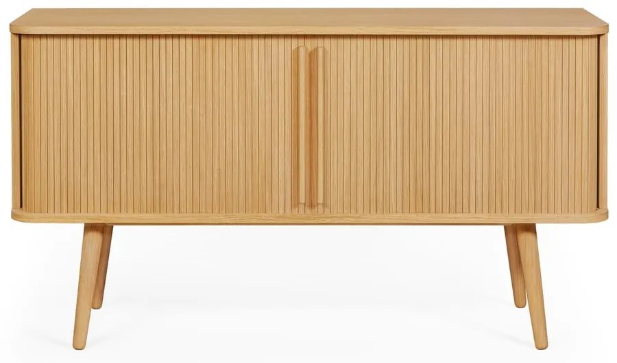 Нисък скрин от декор от дъб с плъзгащи се врати естествен 138x75 cm Rove – Woodman