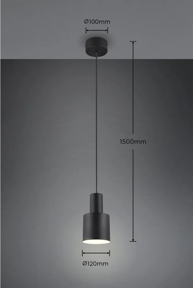 Черно висящо осветително тяло с метален абажур ø 12 cm Agudo – Trio