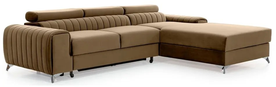 Светлокафяв кадифен разтегателен ъглов диван с място за съхранение (десен ъгъл) Grayson – ELTAP