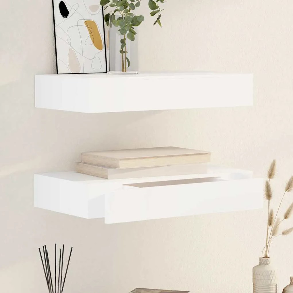 276001 vidaXL Окачени стенни рафтове с чекмеджета, 2 бр, бели, 48 см
