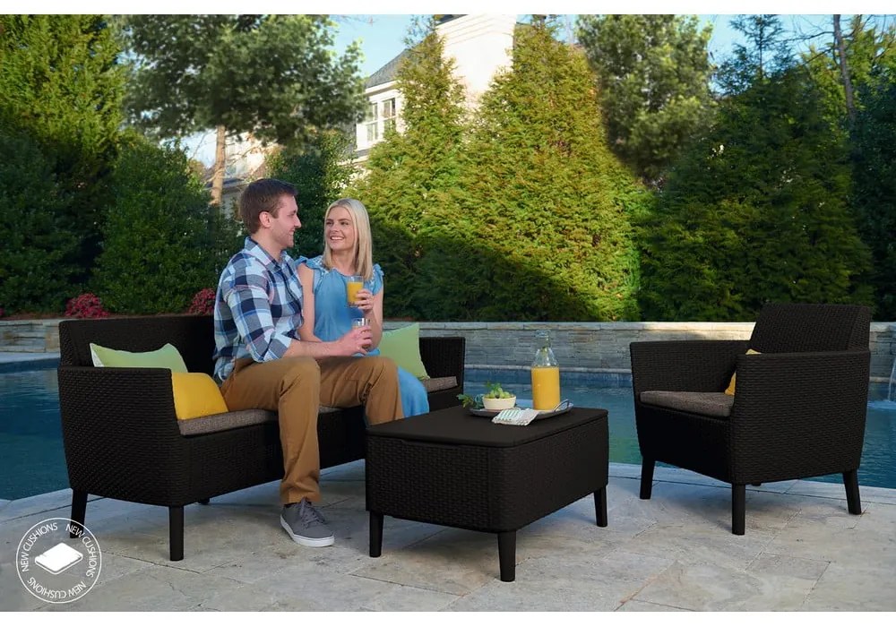 Тъмносив градински комплект за отдих от изкуствен ратан за 4 Salemo – Keter