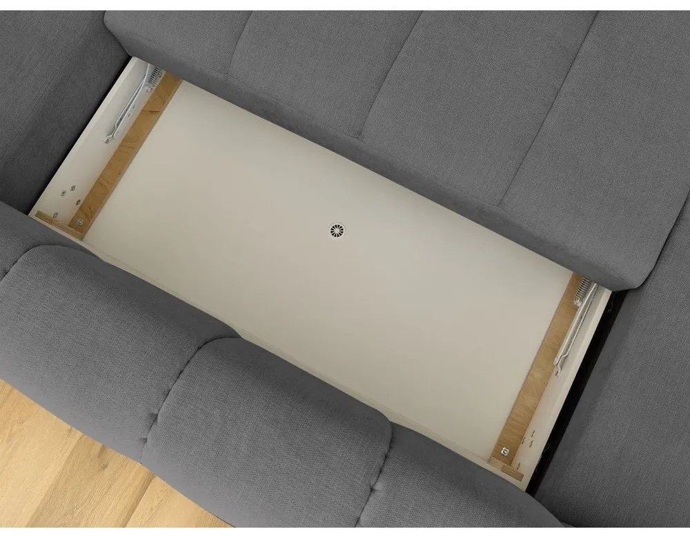 Тъмносив сгъваем/с място за съхранение ъглов диван (десен ъгъл/U форма) Fuji – Bobochic Paris