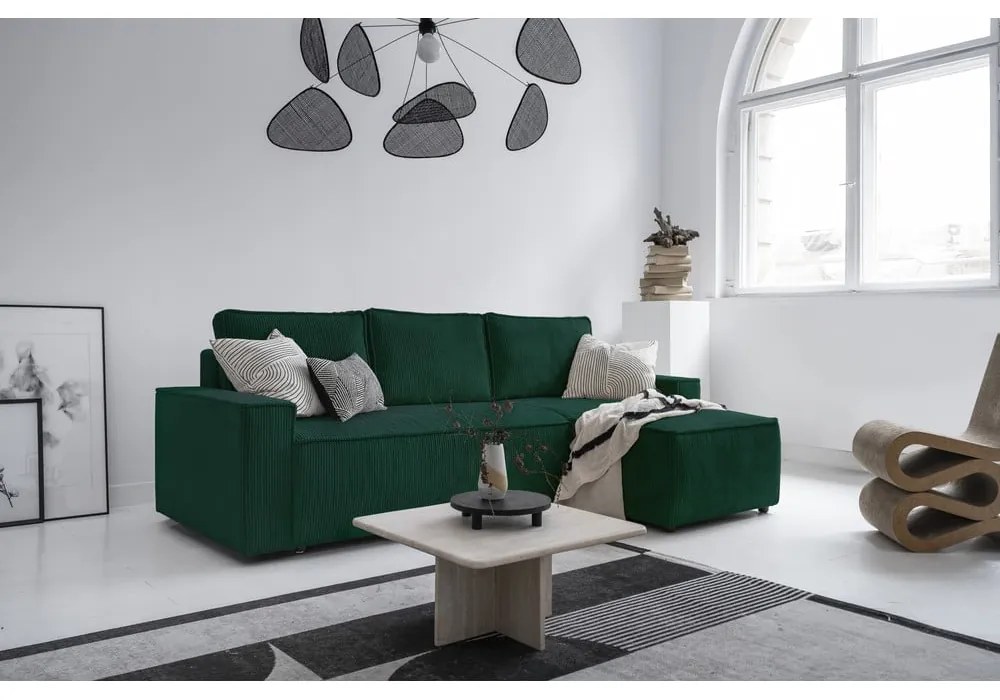 Тъмнозелен разтегателен ъглов диван от рипсено кадифе (променлив) Brave Dave – Miuform