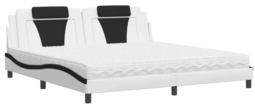 3208823 vidaXL Легло Viana без матрак, бяло и черно, 200x200 см, изкуствена кожа