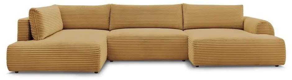 Разтегателен ъглов диван от рипсено кадифе в цвят горчица (десен ъгъл/"U" форма) Lucien – Bobochic Paris